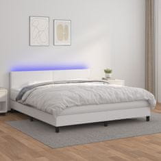 shumee Boxspring posteľ s matracom a LED biela 160x200 cm umelá koža