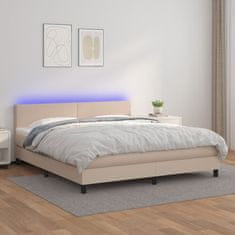 shumee Boxspring posteľ matrac a LED kapučínová 180x200 cm umelá koža