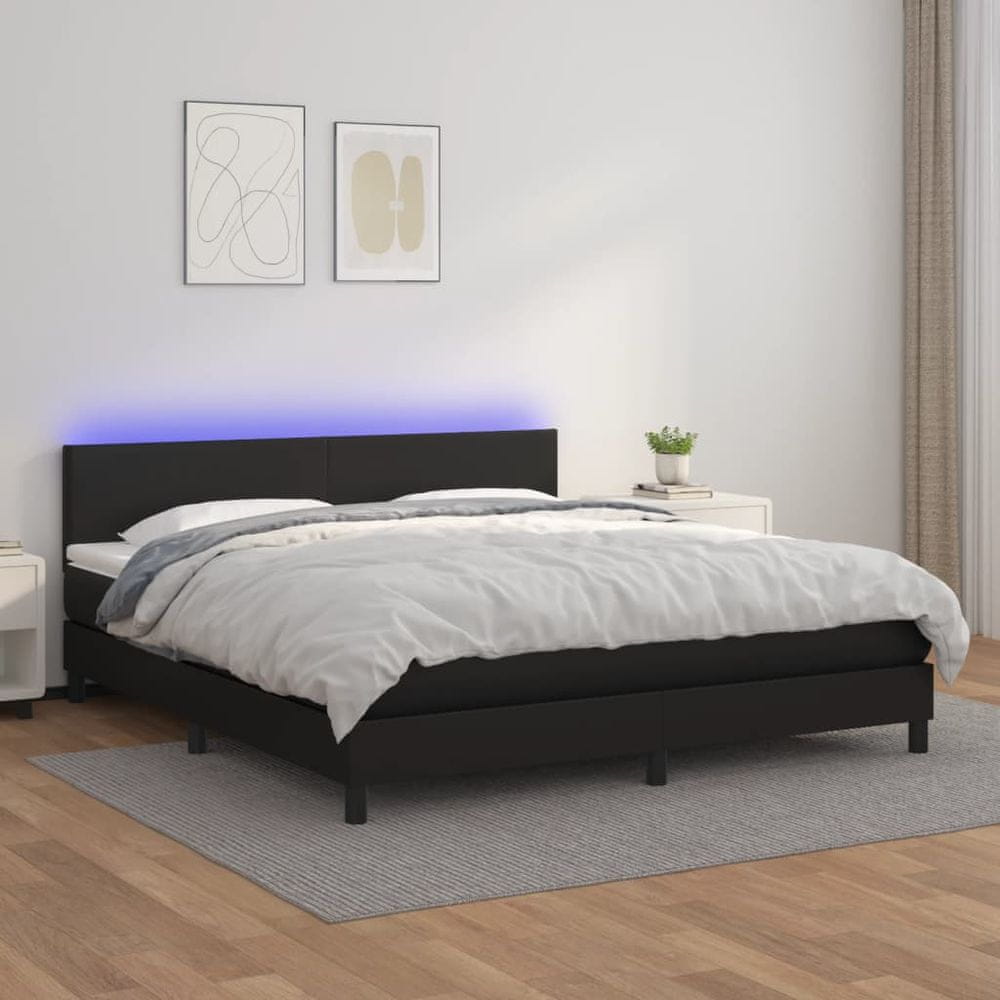 Petromila vidaXL Boxspring posteľ s matracom a LED čierna 180x200 cm umelá koža