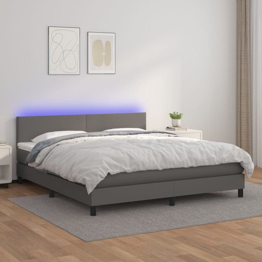 Petromila vidaXL Boxspring posteľ s matracom a LED sivá 180x200 cm umelá koža