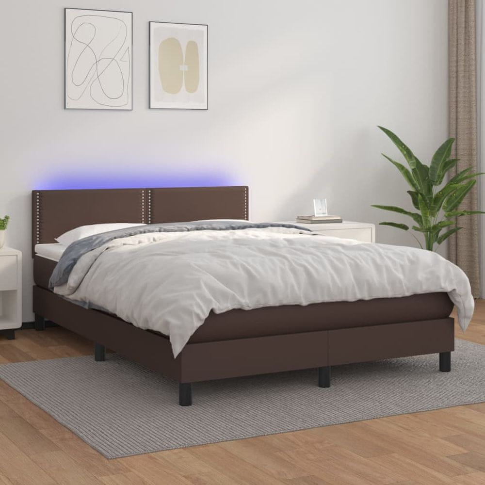 Petromila vidaXL Boxspring posteľ s matracom a LED hnedá 140x200 cm umelá koža