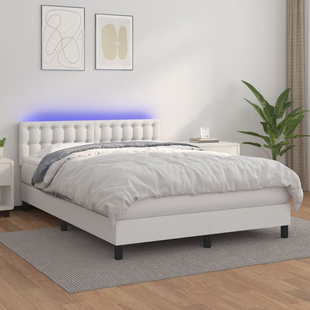 Vidaxl Boxspring posteľ s matracom a LED biela 140x190 cm umelá koža