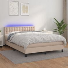 Petromila vidaXL Boxspring posteľ matrac a LED kapučínová 140x190 cm umelá koža