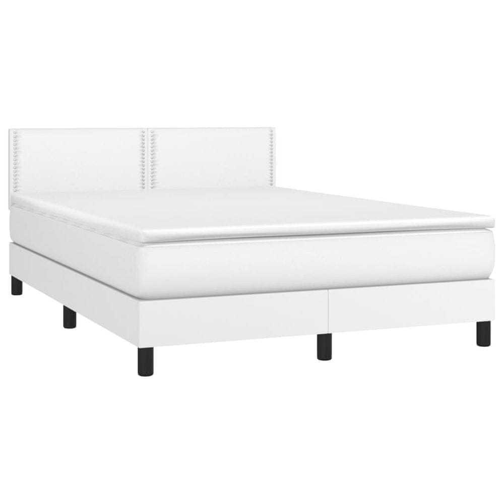 Vidaxl Boxspring posteľ s matracom a LED biela 140x190 cm umelá koža