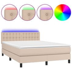 Petromila vidaXL Boxspring posteľ matrac a LED kapučínová 140x190 cm umelá koža