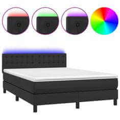 shumee Boxspring posteľ s matracom a LED čierny 140x190 cm umelá koža