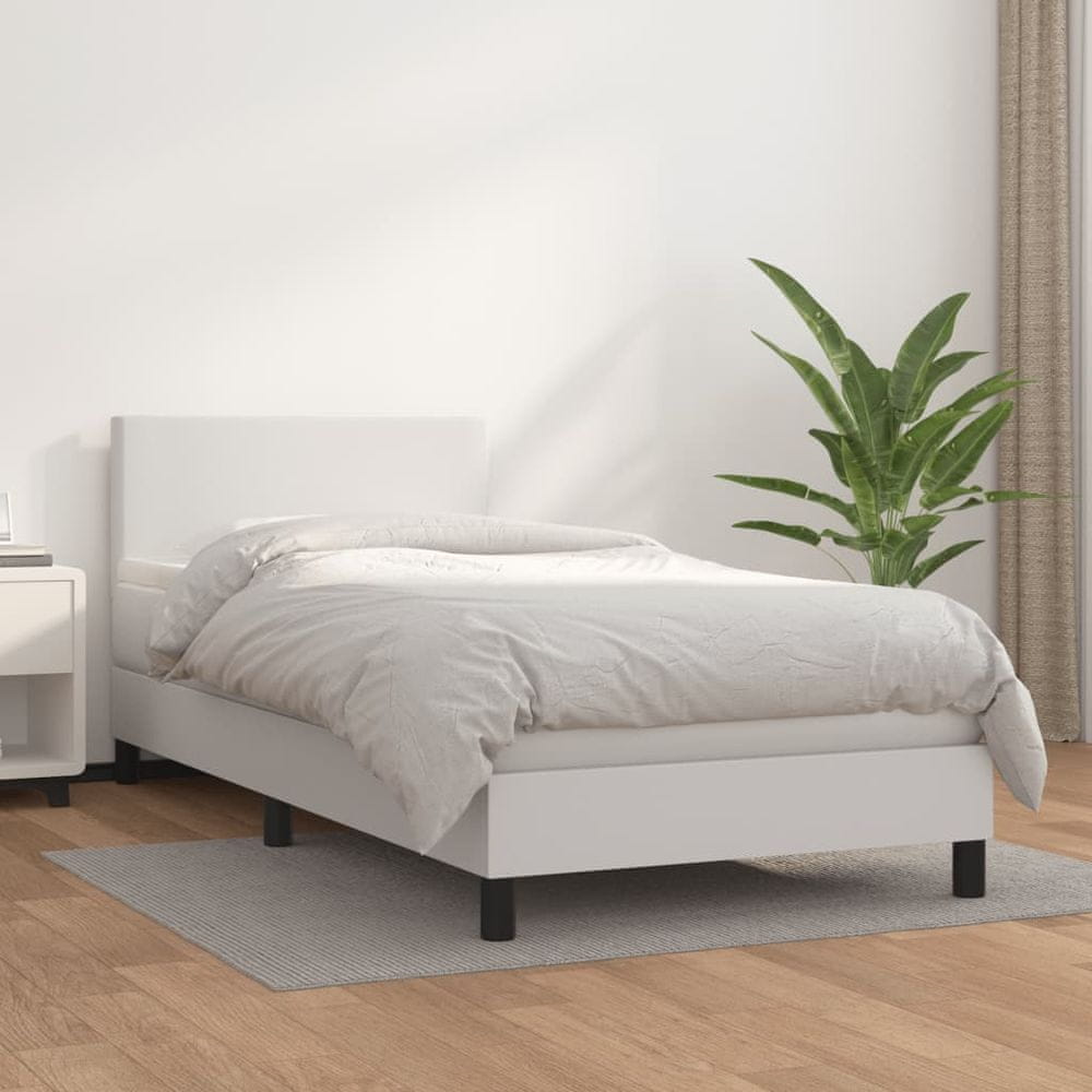 Vidaxl Boxspring posteľ s matracom biela 90x190 cm umelá koža