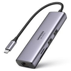 shumee Multifunkčný USB-C HUB 7v1 - 2x USB HDMI 4K čítačka kariet SD a TF USB-C RJ45 1Gbps šedá