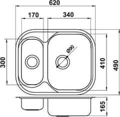 NOVASERVIS Drezy - Drez 49x62 1+1/2 s odkvapom a prepadom, nerez, DR49/62