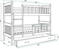 eoshop Detská poschodová posteľ Kubus - 2 osoby, 80x190 s úložným priestorom - Biela, Ružová