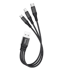 Maximin Kábel USB 3v1 s microUSB, USB-C a Lightning konektorom, 0,25 m