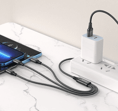 Maximin Kábel USB 3v1 s microUSB, USB-C a Lightning konektorom, 0,25 m