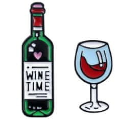Northix Smaltovaný špendlík – fľaša na víno a pohár na víno 
