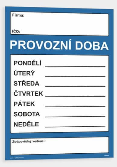 Traiva Provozní doba Plast 210 x 297 mm (A4) tl. 0.5 mm - Kód: 02040