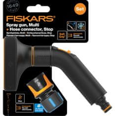 FISKARS 1057609 comfort set - zavlažovacia pištoľ multi + hadicová spojka Comfort STOP 1/2" - 5/8"