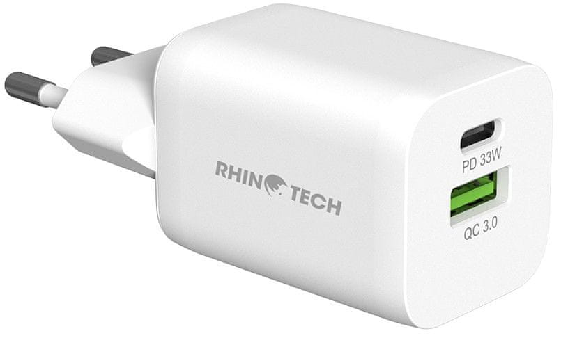 RhinoTech MINI Dual 33W nabíjací adaptér USB-C + USB-A RTACC320, biela