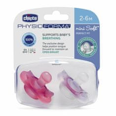 Chicco Physio Forma Mini Soft upokojujúce cumlíky, 2ks, ružová/transparentná, 2-6m