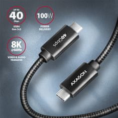 AXAGON kábel USB-C 4 - USB-C 4 Gen 3X2, PD100W 5A, 8K/40Hz, opletený, 1m, čierna