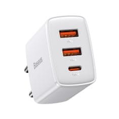 BASEUS Compact sieťová nabíjačka USB-C / 2x USB 30W 3A PD QC, biela