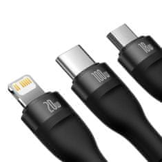 BASEUS Flash 3in1 kábel USB-C - micro USB / USB-C / Lightning 100W 1.5m, čierny