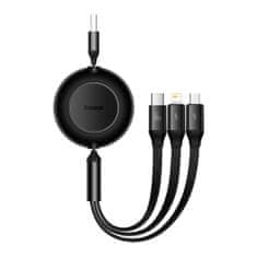 BASEUS Bright Mirror 3in1 Flat kábel USB - Micro USB / USB-C / Lightning 66W 1.1m, čierny