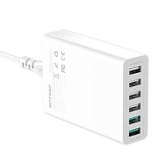 BW-S15 sieťová nabíjačka 6x USB QC 60W, biela