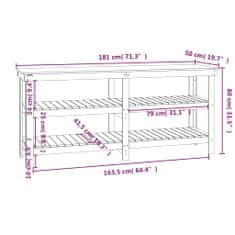 Vidaxl Pracovná lavica biela 181x50x80 cm masívna borovica