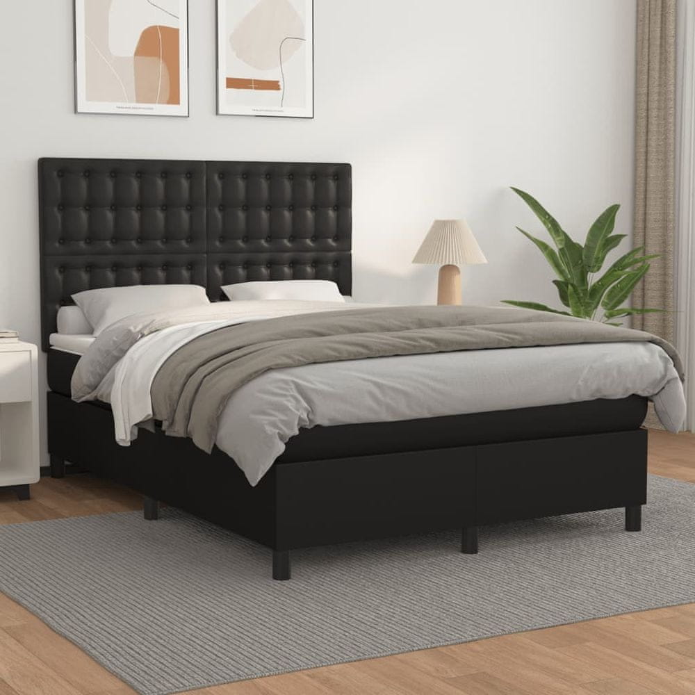 Vidaxl Boxspring posteľ s matracom čierna 140x200 cm umelá koža