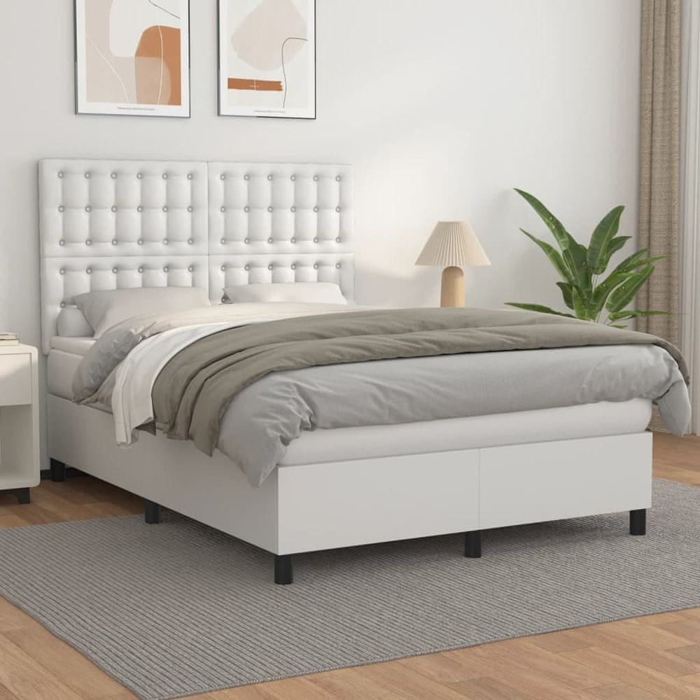 Vidaxl Boxspring posteľ s matracom biela 140x200 cm umelá koža