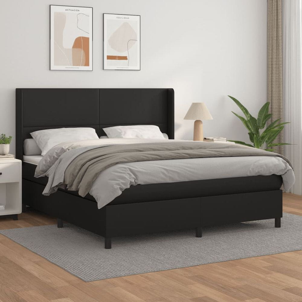 Vidaxl Boxspring posteľ s matracom čierna 180x200 cm umelá koža