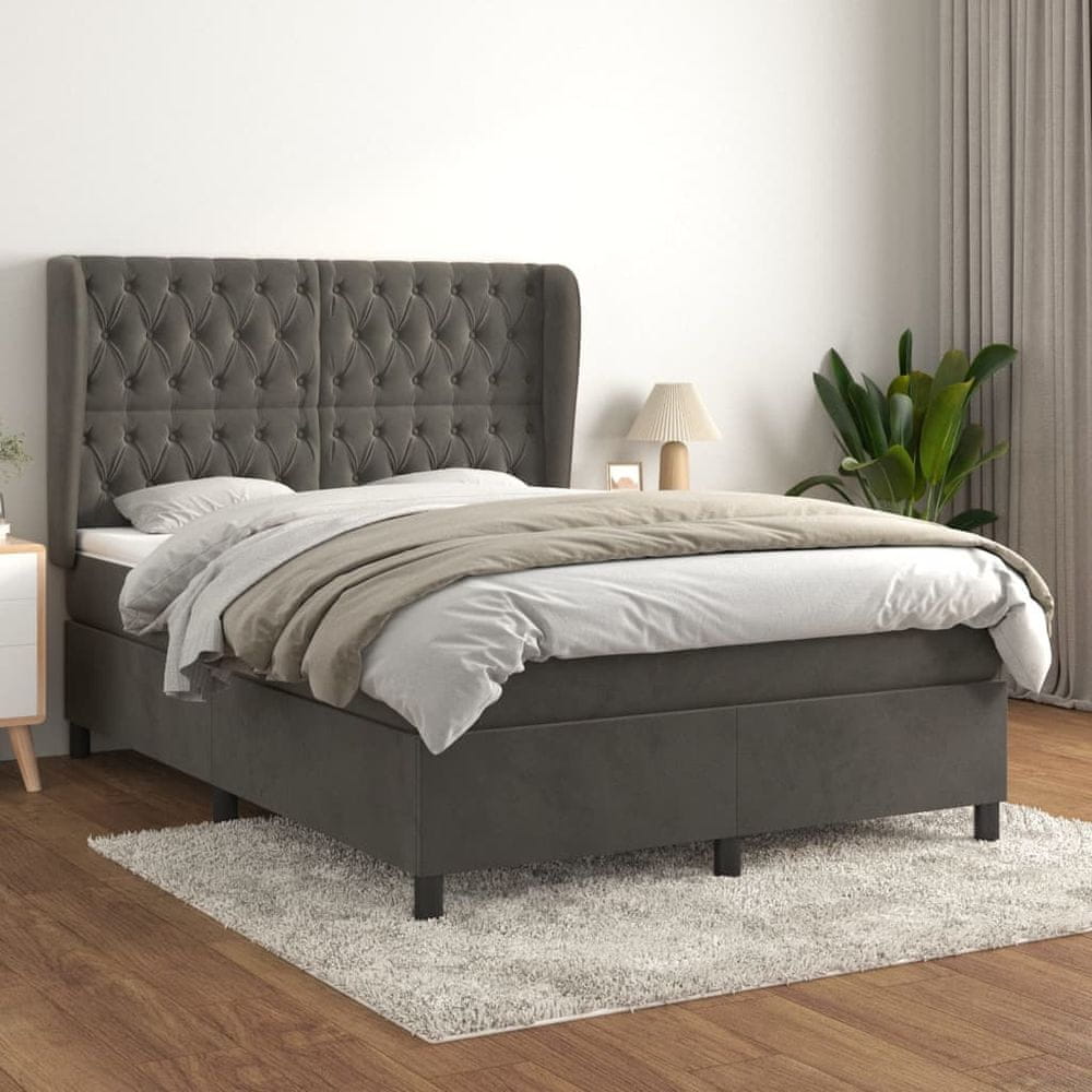 Vidaxl Posteľný rám boxspring s matracom tmavosivý 140x200 cm zamat