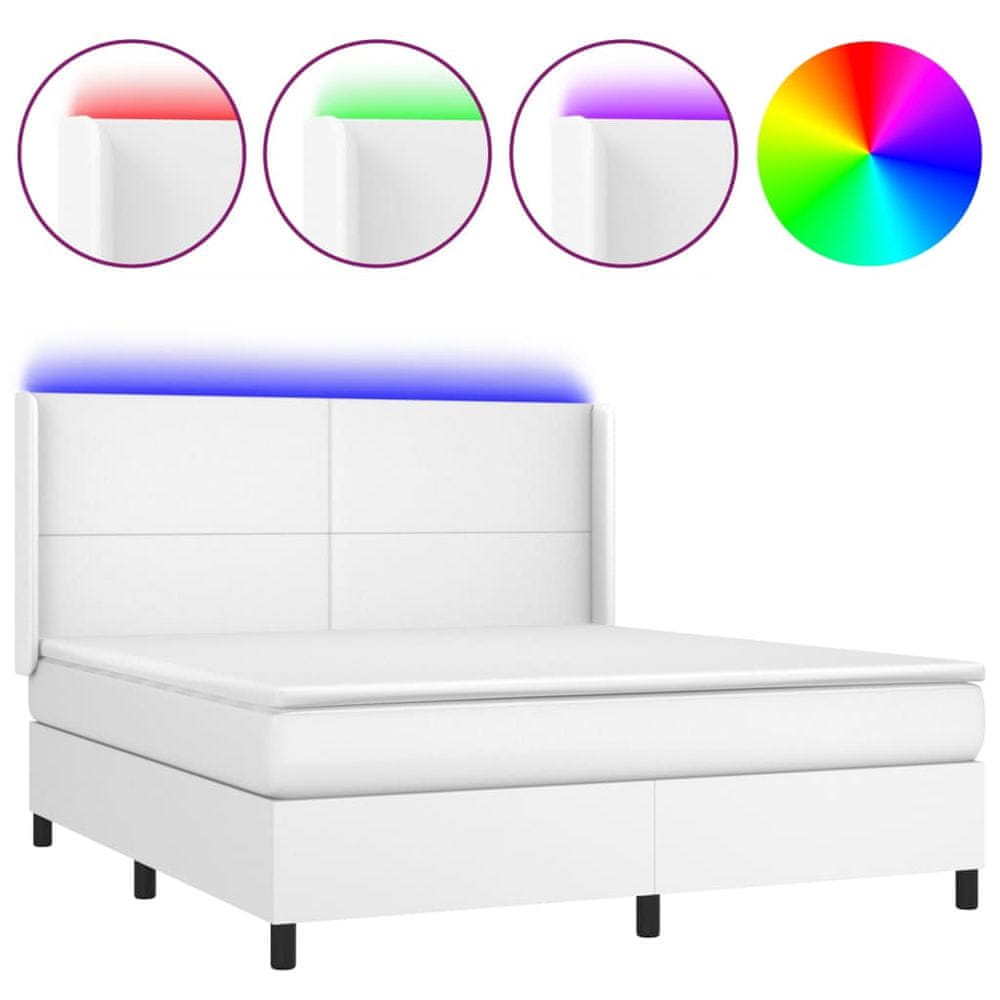 Vidaxl Boxspring posteľ s matracom a LED biela 160x200 cm umelá koža