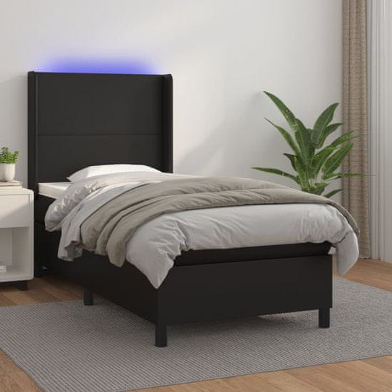 Petromila vidaXL Boxspring posteľ s matracom a LED čierna 90x190 cm umelá koža