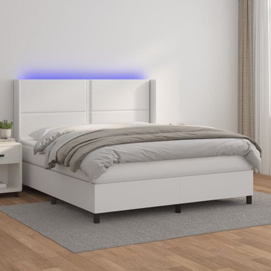 Petromila vidaXL Boxspring posteľ s matracom a LED biela 180x200 cm umelá koža