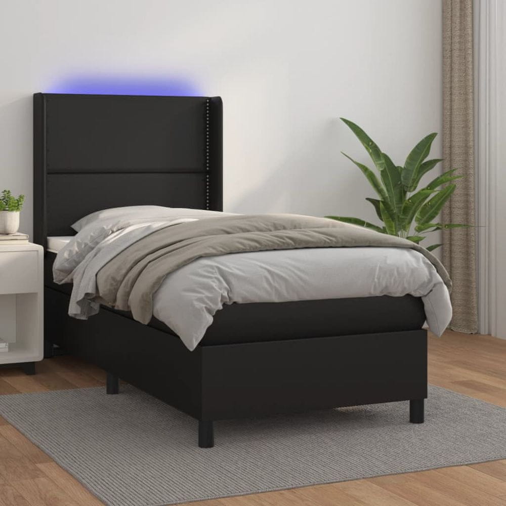 Vidaxl Boxspring posteľ s matracom a LED čierna 90x190 cm umelá koža
