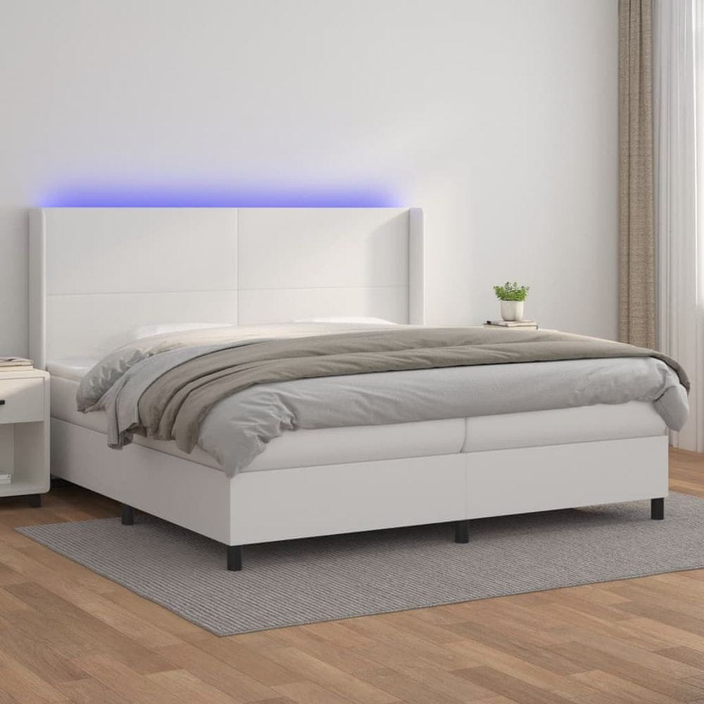 Petromila vidaXL Boxspring posteľ s matracom a LED biela 200x200 cm umelá koža