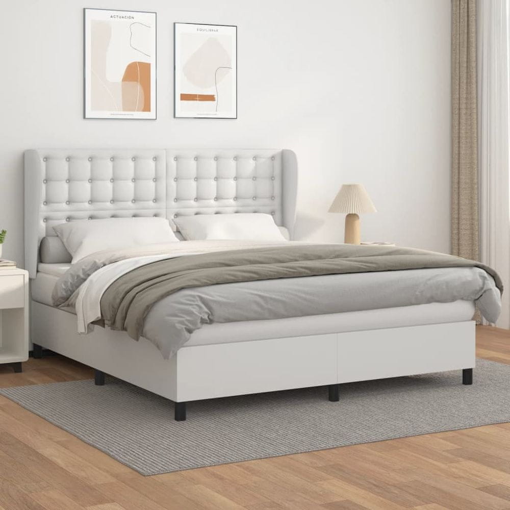 Vidaxl Boxspring posteľ s matracom biela 180x200 cm umelá koža