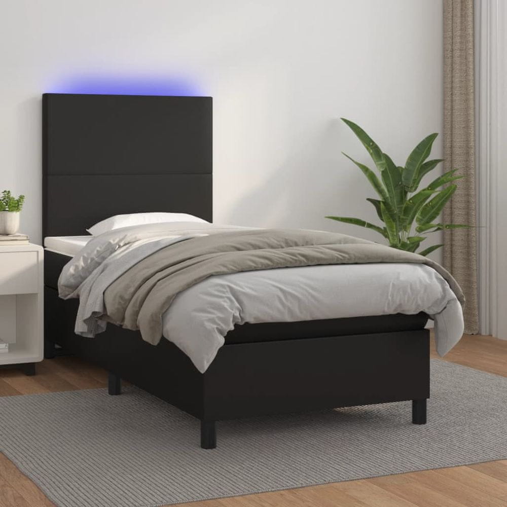 Vidaxl Boxspring posteľ s matracom a LED čierna 90x190 cm umelá koža