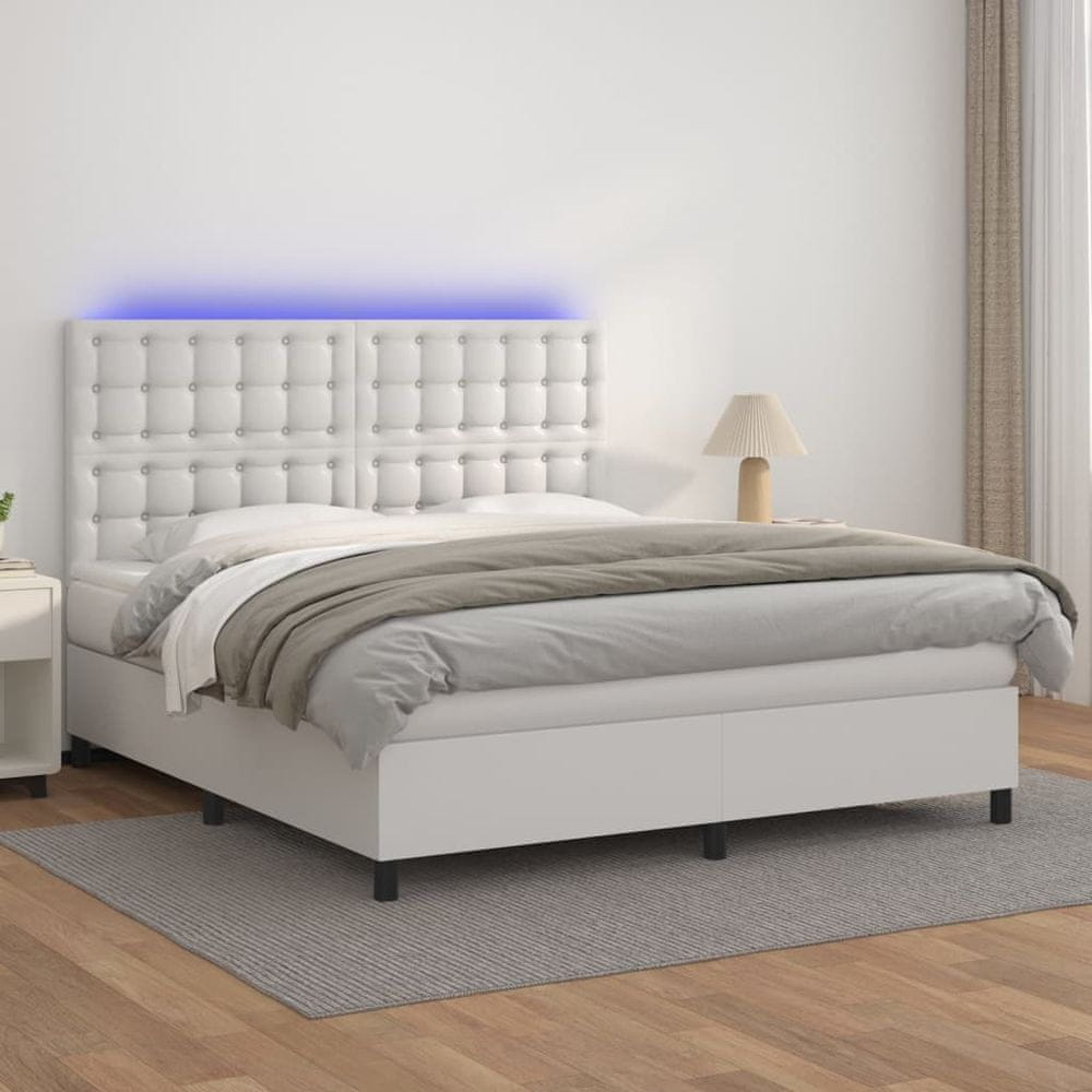 Vidaxl Boxspring posteľ s matracom a LED biela 180x200 cm umelá koža