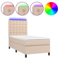 Petromila vidaXL Boxspring posteľ matrac a LED kapučínová 90x190 cm umelá koža