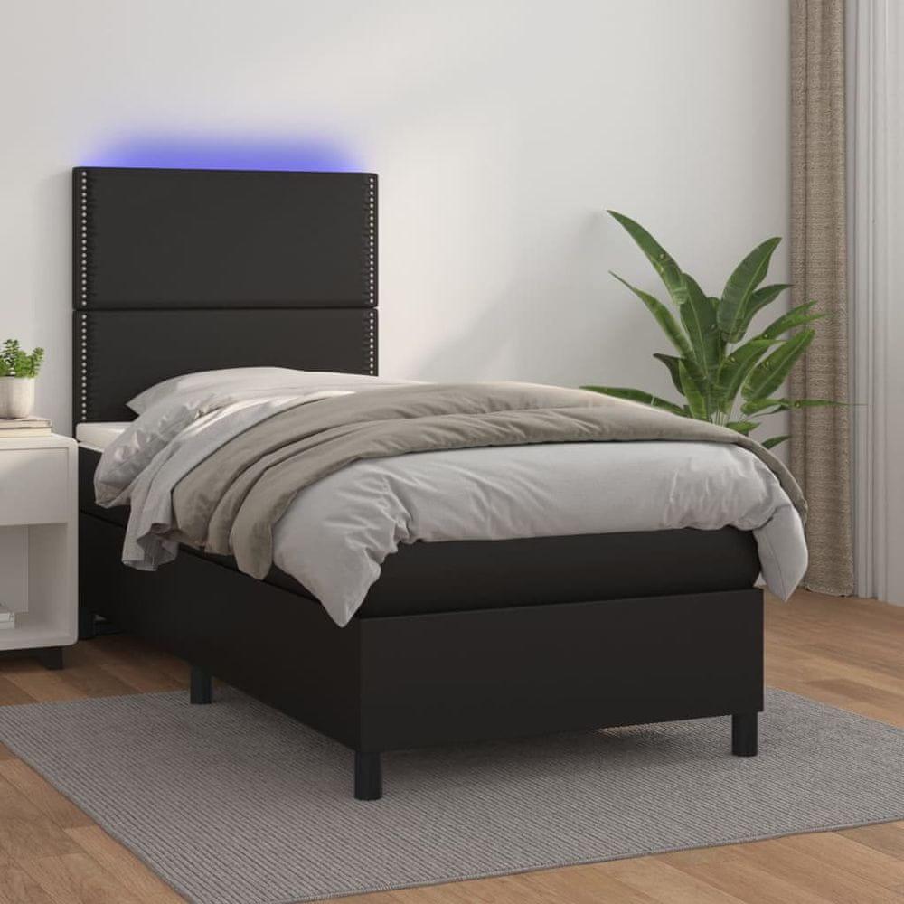 Vidaxl Boxspring posteľ s matracom a LED čierna 90x190 cm umelá koža