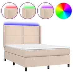 Petromila vidaXL Boxspring posteľ matrac a LED kapučínová 140x190 cm umelá koža