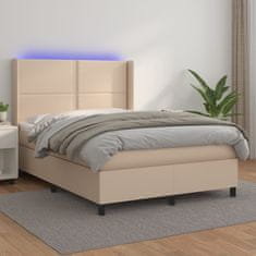 Petromila vidaXL Boxspring posteľ matrac a LED kapučínová 140x200 cm umelá koža