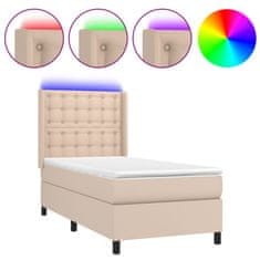Petromila vidaXL Boxspring posteľ matrac a LED kapučínová 90x200 cm umelá koža