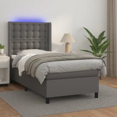 Petromila vidaXL Boxspring posteľ s matracom a LED sivá 90x200 cm umelá koža