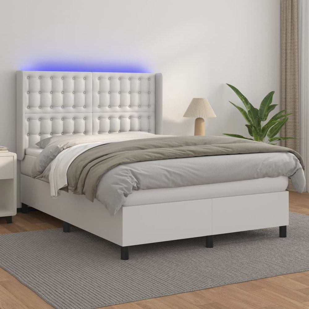 Petromila vidaXL Boxspring posteľ s matracom a LED biela 140x200 cm umelá koža