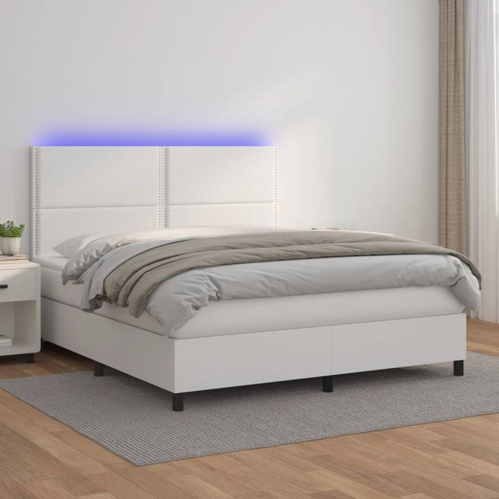 Vidaxl Boxspring posteľ s matracom a LED biela 180x200 cm umelá koža