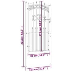 Vidaxl Plotová brána s hrotmi čierna 103x225 cm práškovaná oceľ