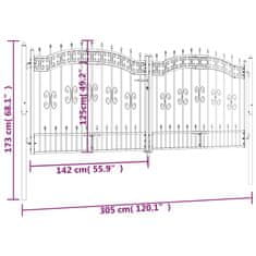 Vidaxl Plotová brána s hrotmi čierna 305x173 cm práškovaná oceľ