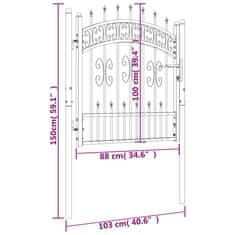 Vidaxl Plotová brána s hrotmi čierna 103x150 cm práškovaná oceľ